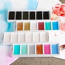 6 Colors Japanese Watercolor Set Watercolor Paint Metal Pearl Painted Ink Color Chameleon Paint China Professional Solid Pigment
