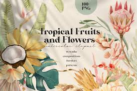 All flower bouquets and arrangements you order online are personally hand delivered by our local florists. Tropical Flowers Fruits And Leaves Watercolor Clipart By Julia M Watercolor Thehungryjpeg Com