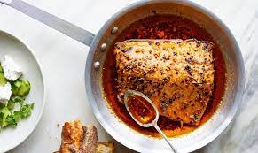 Spicy Slow Roasted Salmon With Cucumbers And Feta Recipe Roasted Salmon Nyt Cooking Feta Recipes
