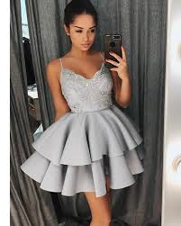 We carry the latest trends in semi formal dresses to show off that fun and flirty style of yours. Gray Spaghetti Short Cocktail Party Dresses Semi Formal Girls Junior Homecoming Prom Short Dress Mini Homecoming Dresses Lace Homecoming Dresses Grey Homecoming Dress