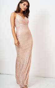 Iryna Sequin Wrap Front Maxi Dress In Rose Gold By Love Frontrow