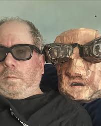 Jeff Giving Shade” masking tape, egg crates, paper bags, Sharpie Creative  markers & collage (xerox copies of Jeff) #handmade #mask #oneofakind #jeff  #muse #shades #glasses #goggle #beeseye