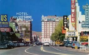 1950s Old Downtown Reno Nv Virginia Street Crosses The Truckee River Here Between The Riverside Hotel And The Old Map Reno Nevada Nevada Travel Reno Tahoe