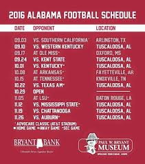 2016 Alabama Football Schedule Alabama Crimson Tide