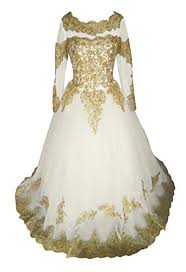 Tbgirl Luxury Gold Colored Appliques Long Sleeve Organza Corset Wedding Dress
