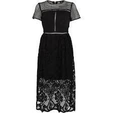 River Island Black Floral Lace Waisted Midi Dress 155 Liked On Polyvore Featuring Dresses Midi Short Sleeve Dress Short Lace Dress Short Sleeve Lace Dress