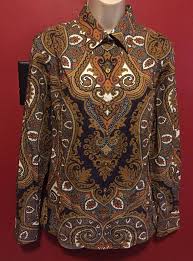 Craig Taylor Women Blouse Grace Fit Paisley Navy Rust Long Slv Button Shirt Sz M Fashion Clothing Shoes Accessorie Blouses For Women Tops Clothes For Women