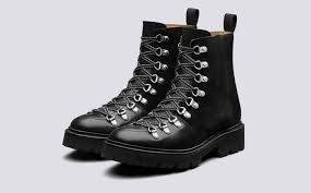 Nanette Womens Hiker Boots In Black Colorado Leather On Commando Sole Grenson Shoes