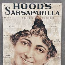 Vtg 1993 Ad Sign HOOD'S SARSAPARILLA 10.25 x 16 Aluminum N.Y. Historic  Society