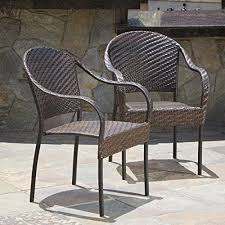 Set Of 2 Outdoor Stackable Wicker Dining Rattan Armchairs Brown Garden Chairs Wicker Dining Armchair Outdoor Dining Chairs Outdoor Wicker Chairs