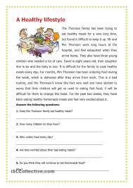 A Healthy Lifestyle Reading Comprehension Worksheets Reading Worksheets Comprehension Worksheets