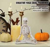 Imtrub Skelet yoga-beeld, griezelig spiritueel sculptuur van kunsthars,  Halloween-feestcadeau, doodsdecoratie voor kantoor, bureau, ingang,  woonkamer, ...