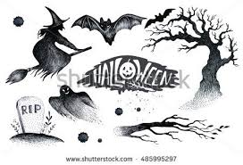 Halloween Hand Drawing Black White Graphic Set Icon Drawn Halloween Symbols Pumpkin Broom Bat Witches Horror Pumpkins G Halloween Symbols Drawings Witch