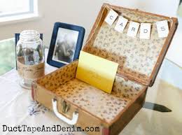 I have a few wedding crafts to show you, but first up is my tiered fabric covered wedding card box. Diy Wedding Box For Cards From A Vintage Suitcase Card Garland