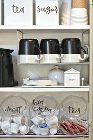 Organized Coffee Cabinet With Printable Labels Coffee Bar Home Coffee Cabinet Home Coffee Stations