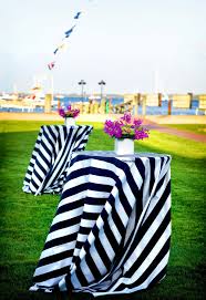 Black And White Striped Tablecloth Love The Navy Striped Tablecloths Especially For Outside At The Cocktail Hour At Yacht Club Fun Nautical Vibe Nantucket Wedding Striped Wedding Wedding