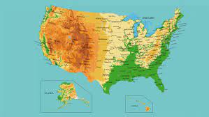 Los estados y territorios son los principales distritos administrativos del país. Mapa Fisico De Estados Unidos