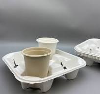 China 4 Compartments Sugarcane Bagasse Cup Holder | Cup Tray ...