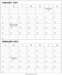 January February 2021 Calendar Template With Usa Holidays Two Month Calendar In 2020 Holiday Calendar 2021 Calendar Holiday Templates