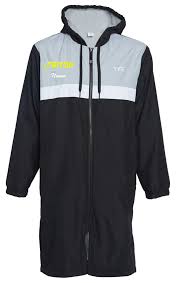 Tyr Black Alliance Parka W Triton Logo And Swimmers Name On Left Chest And Triton On Back In Tackle Twill
