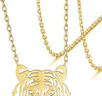 VASSAGO Tiger Animal Pendant Necklace for Women Stainless Steel Cute Africa  Lions Tiger Face Necklaces Dainty Hollowed Charm Jewelry Gift