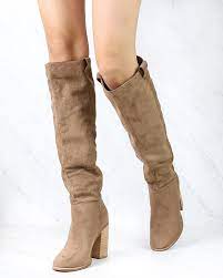 Womens casual new faux suede slouchy boho fringe mid calf long boots shoes. Saint Slouch Box Cut Knee High Suede Block Heel Boot In Camel Shop Hearts