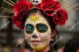 Woman Brightly Colored Catrina Face Paint Editorial Stock Photo