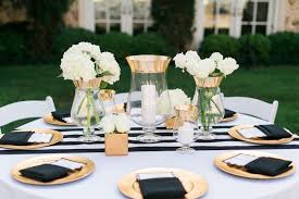Black And Gold Wedding Table Settings Classic Black And White Wedding Black Gold Wedding Gold Reception Gold Centerpieces