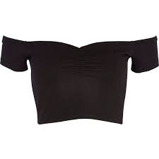 We are obsessed with this super cute pappy black smocked bardot crop top. River Island Black Bardot Crop Top Bardot Crop Top Tops Black Short Sleeve Shirt