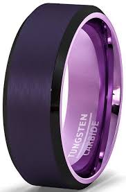Black And Purple Wedding Ring Set Mens Wedding Band Dark Purple Tungsten Ring Brushed Beveled Edge Inside Poli Dukecollections Mens Wedding Rings Wedding Rings Vintage Mens Wedding Bands