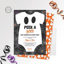 Peek A Boo Ghost Baby Shower Invitation In 2020 Monster Baby Shower Invitations Halloween Baby Shower Invites Baby Shower Invitations