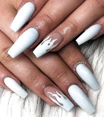 Black And White Flames Nails White Flame Nails In 2020 Acrylic Nails Coffin Short Short Acrylic Nails Blue Acrylic Nails