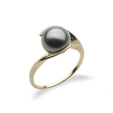 Tahitian Black Pearl Ring In 14k Yellow Gold In 2021 Black Pearl Ring Tahitian Black Pearls Pearl Ring