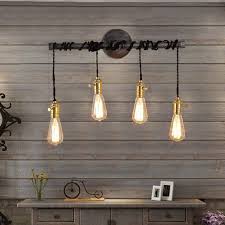 Industrial 4 Light Plumbing Pipe Hanging Exposed Bulb Metal Wall Light In Brushed Black Indoor Sconces Wall Lights Lighting