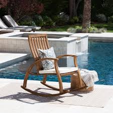 Labarre Outdoor Rocking Chair With Cushions In 2020 Patio Rocking Chairs Wood Rocking Chair Outdoor Rocking Chairs