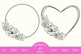 Download Floral Heart And Circle Frame Svg Monogram Wreath Dxf 564111 Illustrations Design Bundles