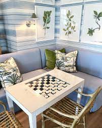 Gigi On Instagram Game Night How Special Is This Game Room I Love The Sleek Backgammon Chess Tables By Oom Chess Table Backgammon Table Powder Room Decor