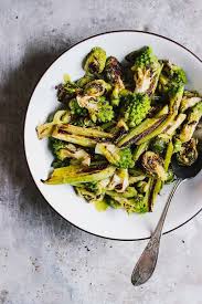 Charred Roasted Romanesco Salad With Green Olive Dressing Recipe Romanesco Recipes Healthy Recipes Brussel Sprout Salad