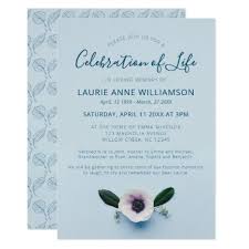 Magnolia Celebration Of Life Floral Elegant Blue Invitation Zazzle Com Invitations Memorial Cards For Funeral Zazzle Invitations
