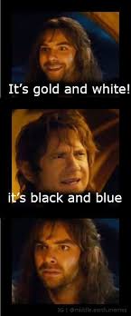 Sorry But Bilbo S Right No Seriously He S Right I Also See It Blue And Black It Was A Double Exposure And Some People Hobbit Funny Movie Humor The Hobbit