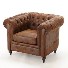 Fauteuil Club Style Chesterfield Rosie En Tissu Marron Aspect Vieilli 3 Suisses