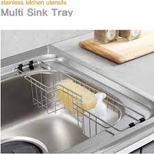 The open design allows water to drain away following washes allowing sponges and scrubbers to dry quickly. Korea Premium Stainless Steel Multi Sink Rack Sponge Holder Drainer Rack Shelving Versatile Dish Kitchen Sink Organization Kitchen Utensils Design Stainless Steel Kitchen Utensils