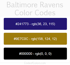 Shop ravens apparel, including baltimore ravens hats, snapbacks and jerseys. Baltimore Ravens Team Color Codes Rgb Color Codes Kansas City Chiefs Color Coding