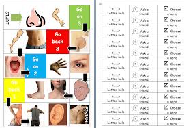 Students take turns in rolling the dice and moving their game piece. Body Parts Board Game