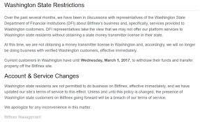 Bitcoin Exchange Bitfinex Exits Washington State In 24 Hours Licence Problems Cited