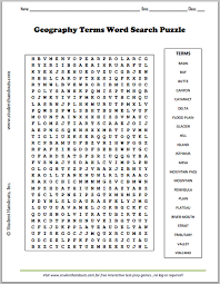 Kids have to search the correct word from the word list and circle the word. Geography Terms Word Search Puzzle Student Handouts