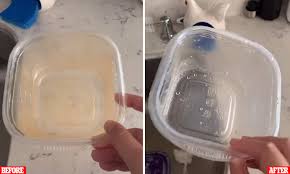 Works great on grease stains too. Woman Shares Simple Hack To Remove Stains From Plastic Containers In One Minute Without Scrubbing Daily Mail Online
