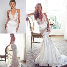 2017 Lurelly Lace Appliqued Wedding Dresses Mermaid Deep V Neck Backless Bridal Gowns Floor Leng Wedding Dresses Taffeta Wedding Dresses Backless Wedding Dress
