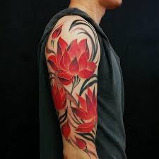 Chronic Ink Tattoo Toronto Tattoo Red Lotus Flowers Half Sleeve Tattoo Done By Miss Lee Tattoos Cover Up Tattoos Red Tattoos