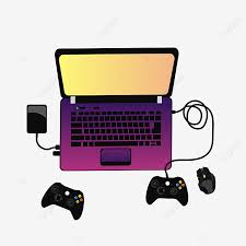 معدات للعب ألعاب الفيديو باستخدام جهاز كمبيوتر محمول ووحدة تحكم لعبة التوضيح النواقل تصميم مسطح حاسوب محمول الحاسوب لعبه Png والمتجهات للتحميل مجانا